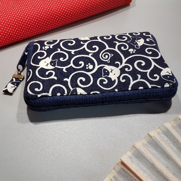 5.5\" zippered Cards and coins wallet - koneko navy blue white