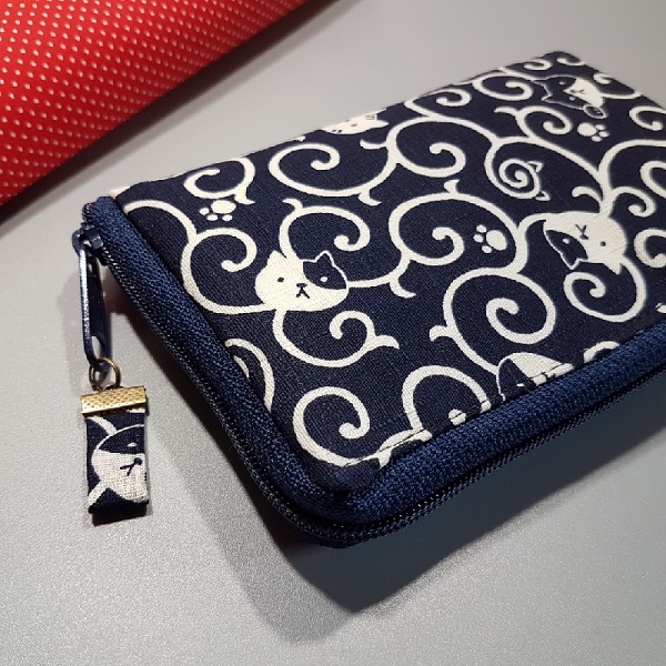 Portefeuille porte-monnaie zipp -  koneko bleu marine blanc