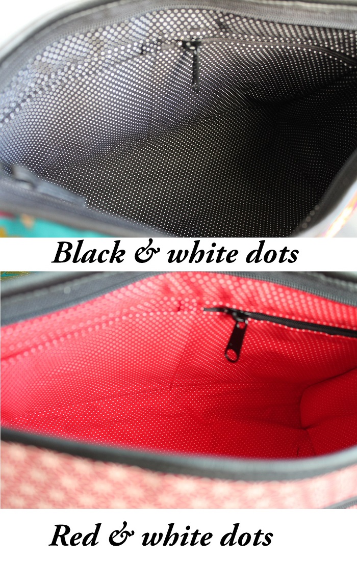 Cross body bag - zipper closure - Asanoha red - black faux leather
