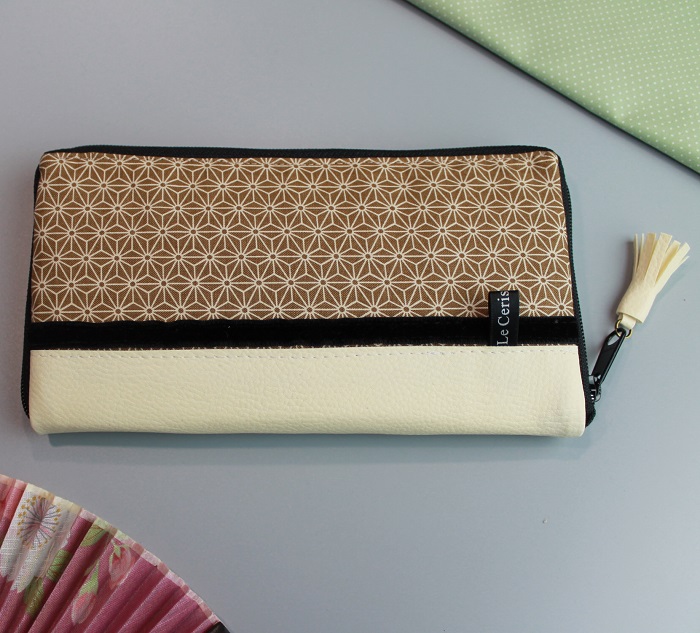 8.3\" long zippered wallet - Asanoha beige