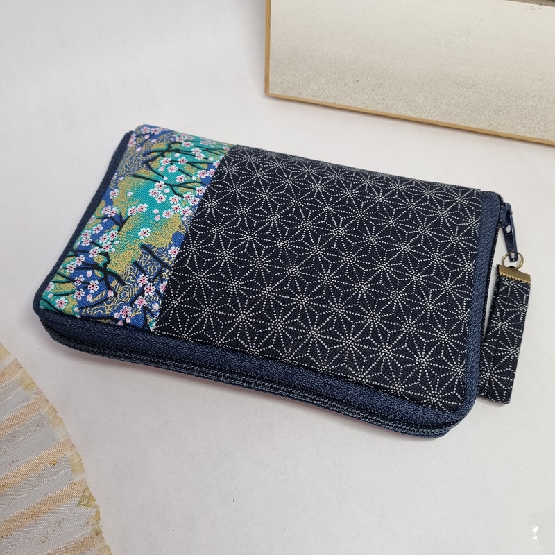 5.5" zippered Cards and coins wallet - Bi-color Akina green blue - navy blue zipper