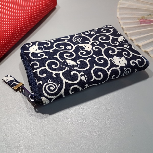 5.5" zippered Cards and coins wallet - koneko navy blue white