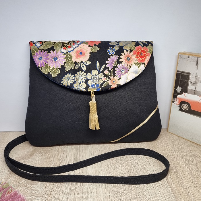 Clutch bag - Kanako black gold - evening bag - women\'s clutch - Japanese fabric