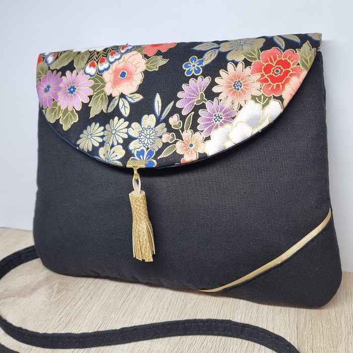 Clutch bag - Kanako black gold - evening bag - women\'s clutch - Japanese fabric