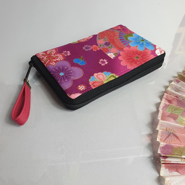 Portefeuille porte-monnaie zippé -  Akané - fuchsia - multicolore - zip noir