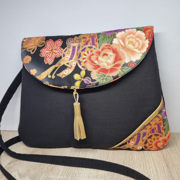Clutch bag - Akané black gold - evening bag - women\'s clutch - Japanese fabric