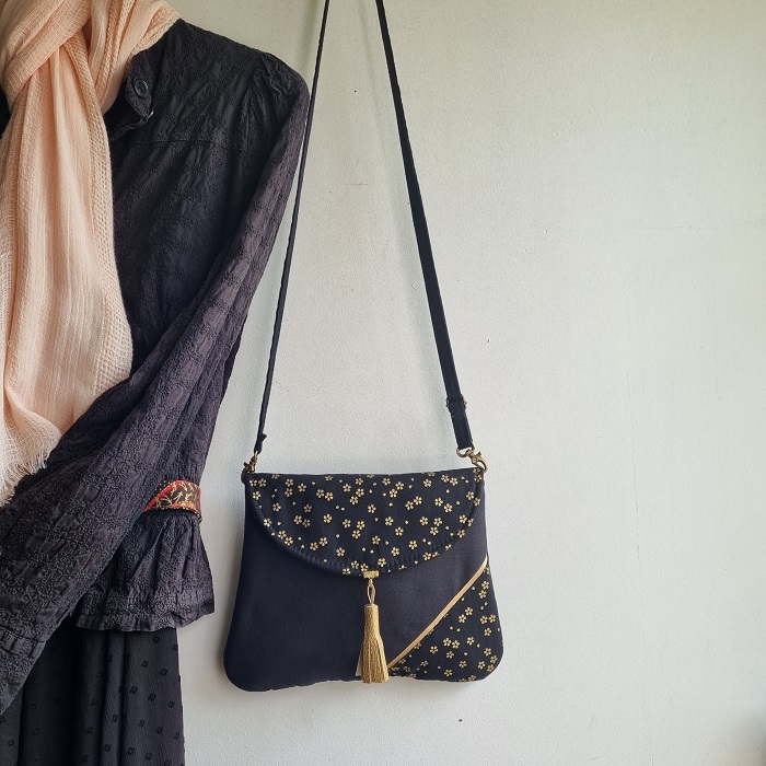 Clutch bag - Sakura black gold - evening bag - women\'s clutch - Japanese fabric