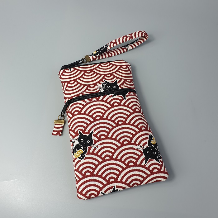 Smartphone sleeve - 2 zippers closure - Maneki cat white red