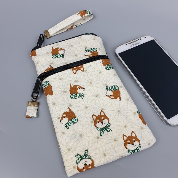 Etui smartphone sur mesure - 2 poches zippées - Chien Shibaken  blanc