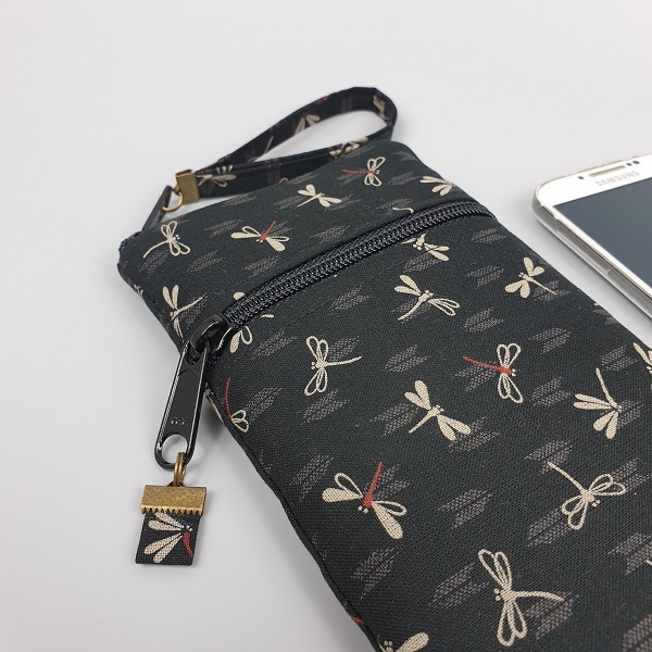 Etui smartphone sur mesure - 2 poches zippées - Tombo 2 libéllules beige & noir