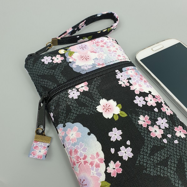 Smartphone sleeve - 2 zippers closure - Mina black pink blue