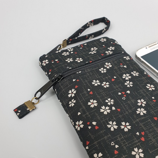 Smartphone sleeve - double zipper - Ami black white red