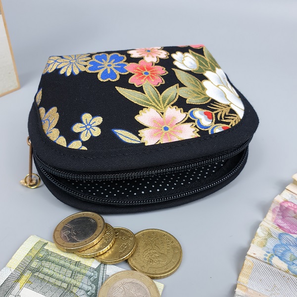 Porte-monnaie - Kanako noir doré - fermeture zippée - Anniversaire - cadeau femme