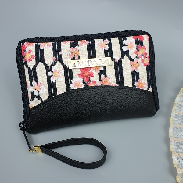 Portefeuille porte-monnaie zippé -  Honoka blanc rose noir - simili cuir noir