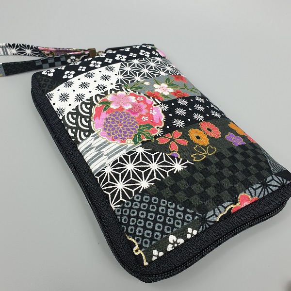 Portefeuille porte-monnaie zippé -  Miyuki noir blanc rose - zip noir