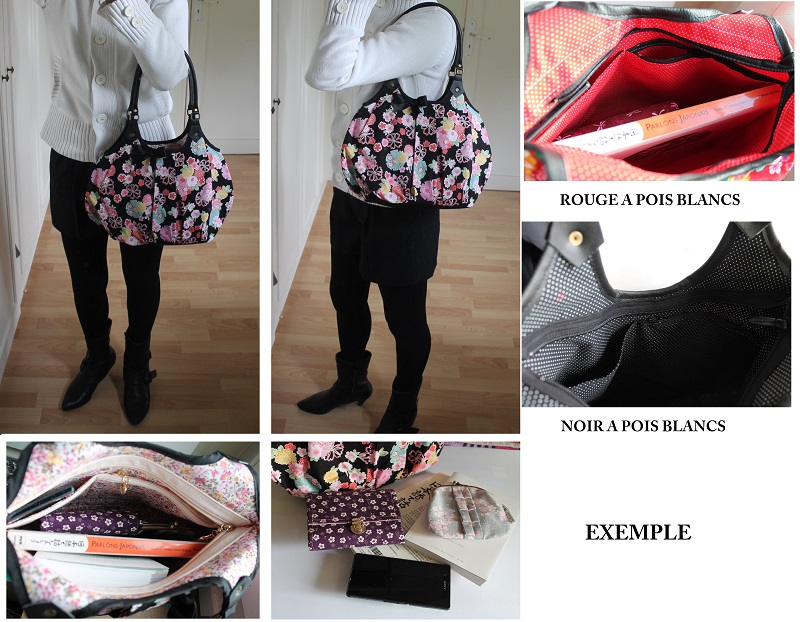 Shoulder bag tote bag - zipper closure - Ayami black pink