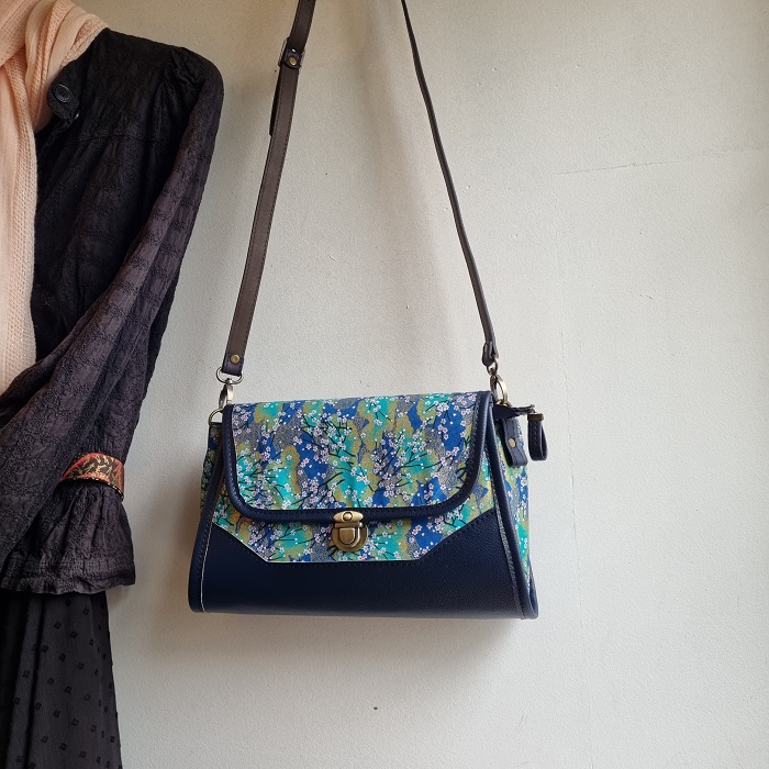 Cross body / hand bag - Akina blue - navy blue faux leather