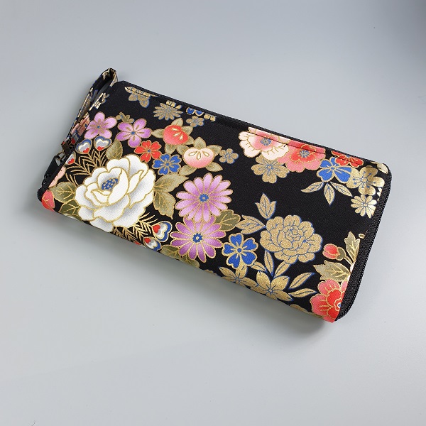8.3\" long zippered wallet - Kanako black gold multicolor