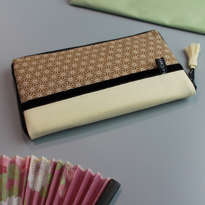 8.3" long zippered wallet - Asanoha beige
